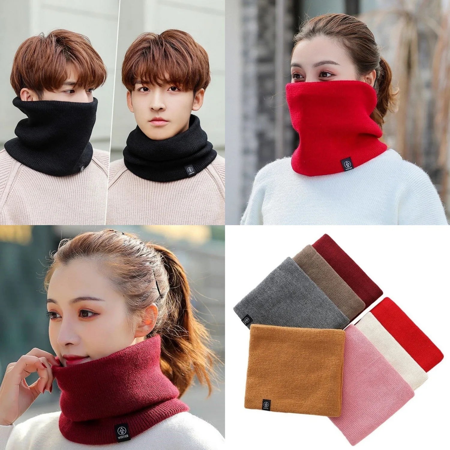 Knitted Winter Neck Warmer Scarf — Thick Fleece-Lined Unisex Face Cover