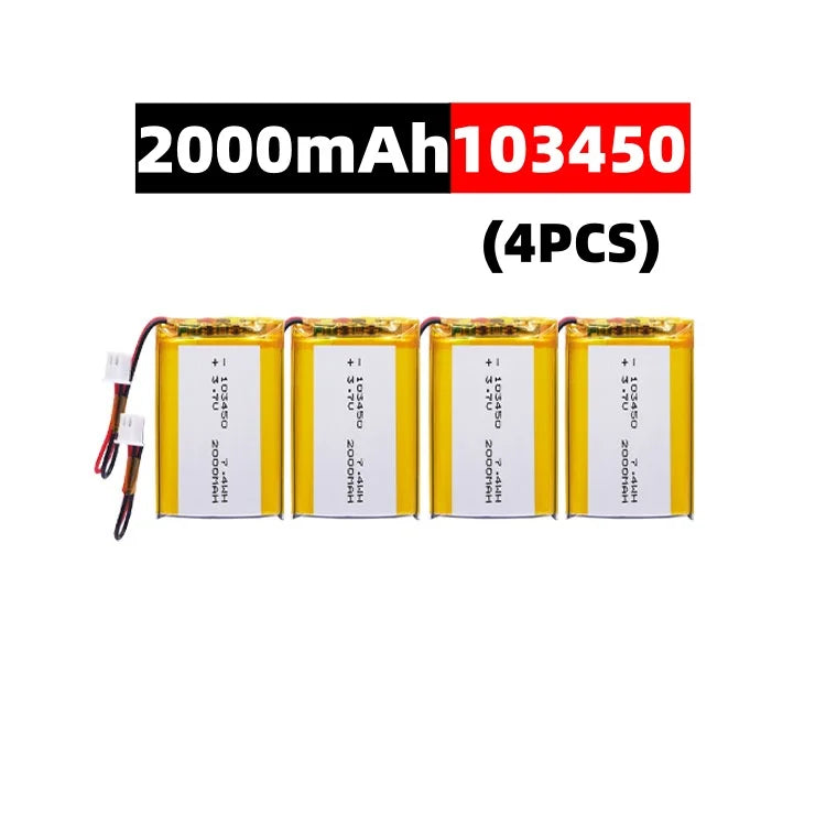 103450 3.7V 2000mAh Polymer Lithium Rechargeable Battery – JST PH 2.0mm 2-Pin for Camera GPS MP5 Bluetooth Headset