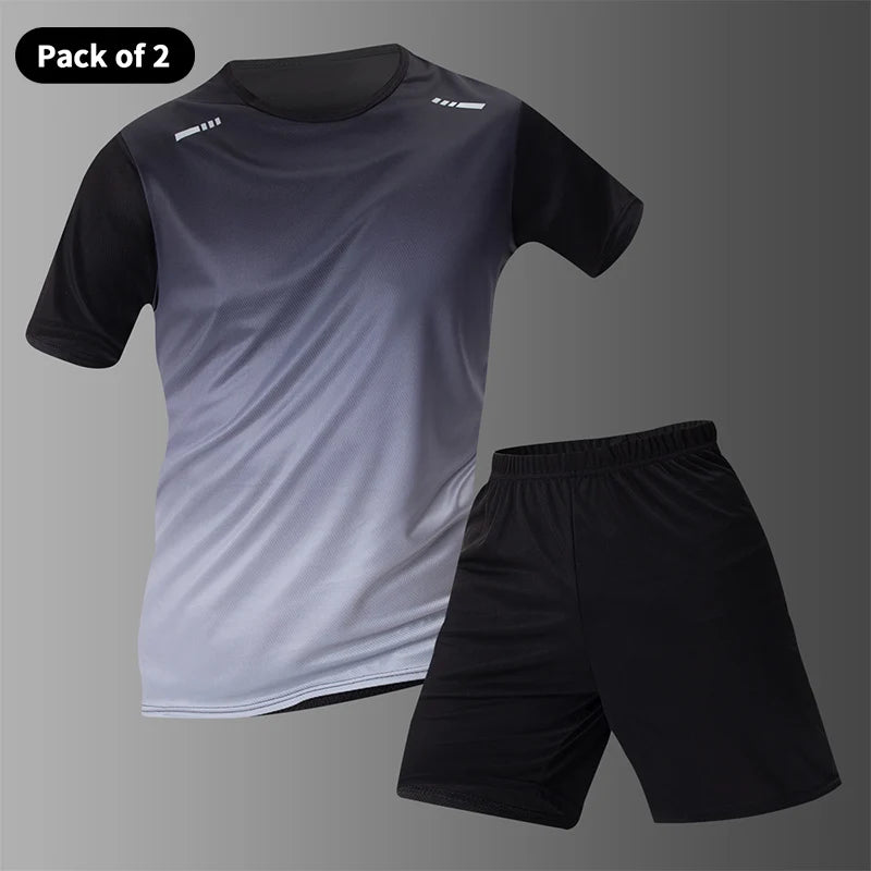 Men's Gradient Multi-Color Short Sleeve & Shorts Sport Set – Breathable Casual 2–4 Piece
