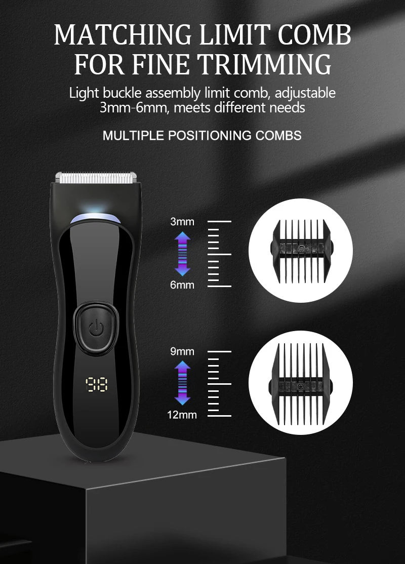 Men's IPX7 Waterproof Body & Beard Trimmer – LED Display, 4 Length Guards, USB Rechargeable