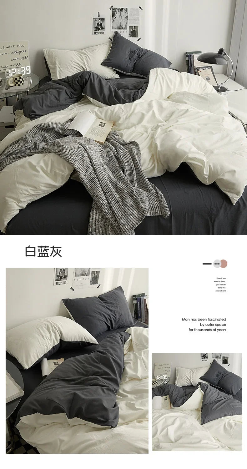 Solid Color Washed Cotton Bedding Set – 4-Piece Duvet Cover, Bed Sheet & Pillowcases, Twin to King