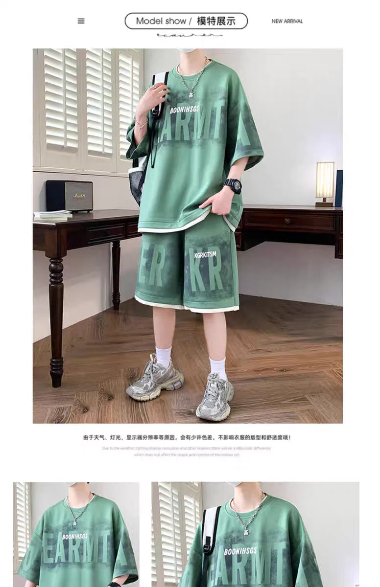 Men's Korean High Street T-Shirt & Shorts Tracksuit – Trendy 2-Piece Designer Set (S–6XL)