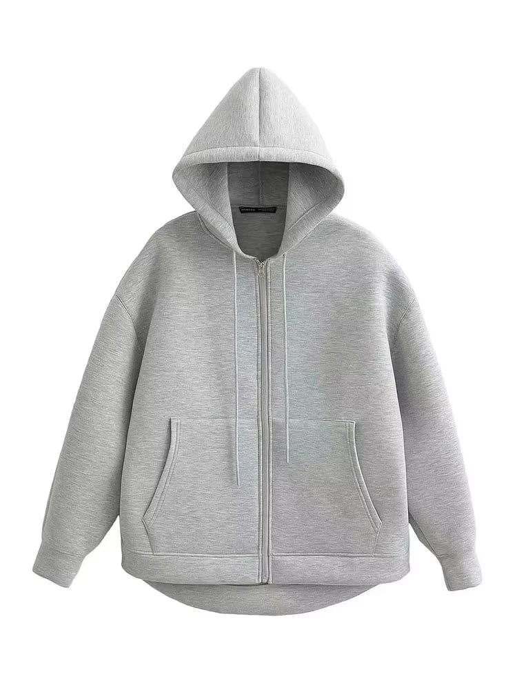 Women's Oversized Zip-Up Hoodie Coat – High Street Double Pocket Outerwear