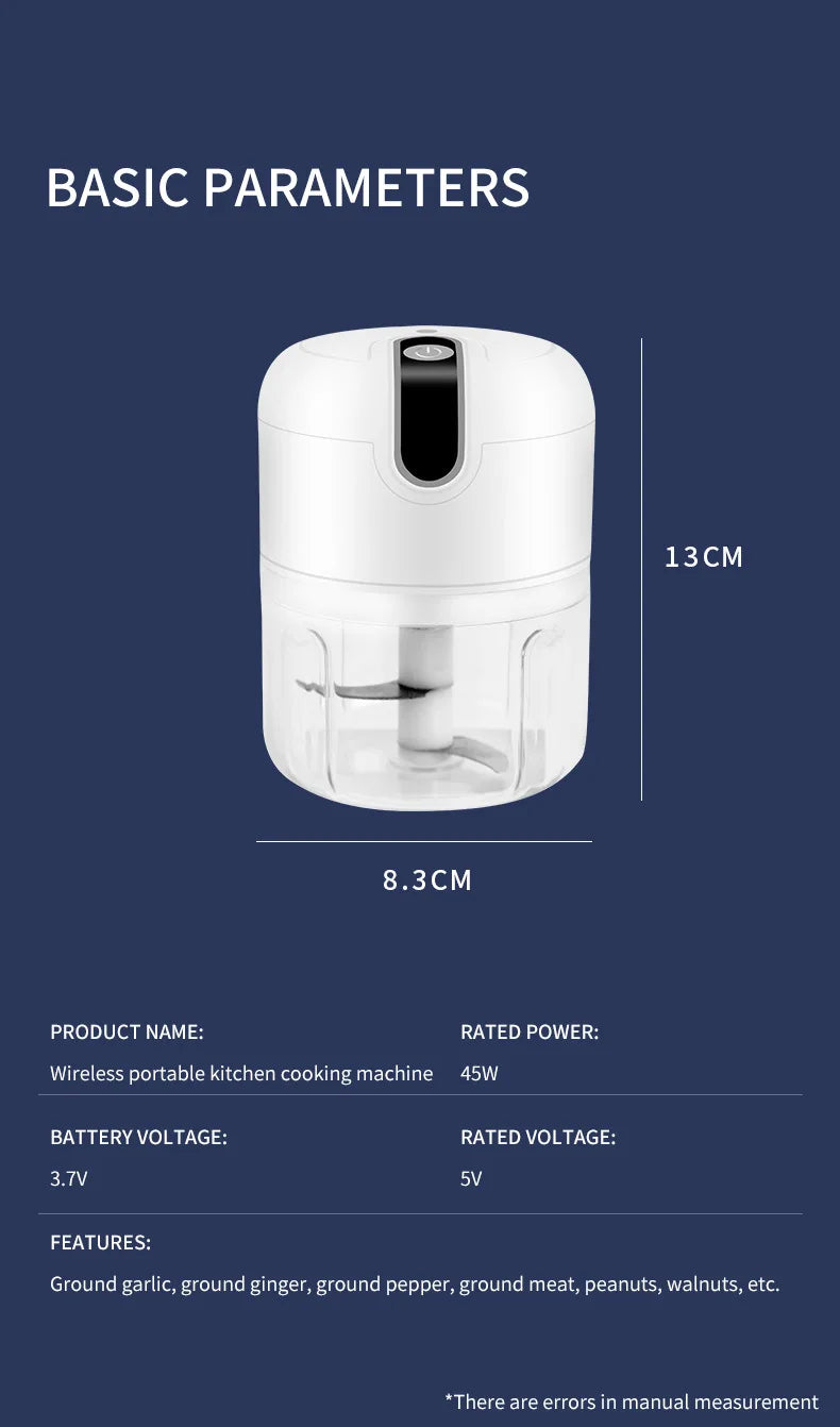 Electric Garlic Masher & Portable Chopper — USB Charging Mini Meat Grinder & Vegetable Chopper