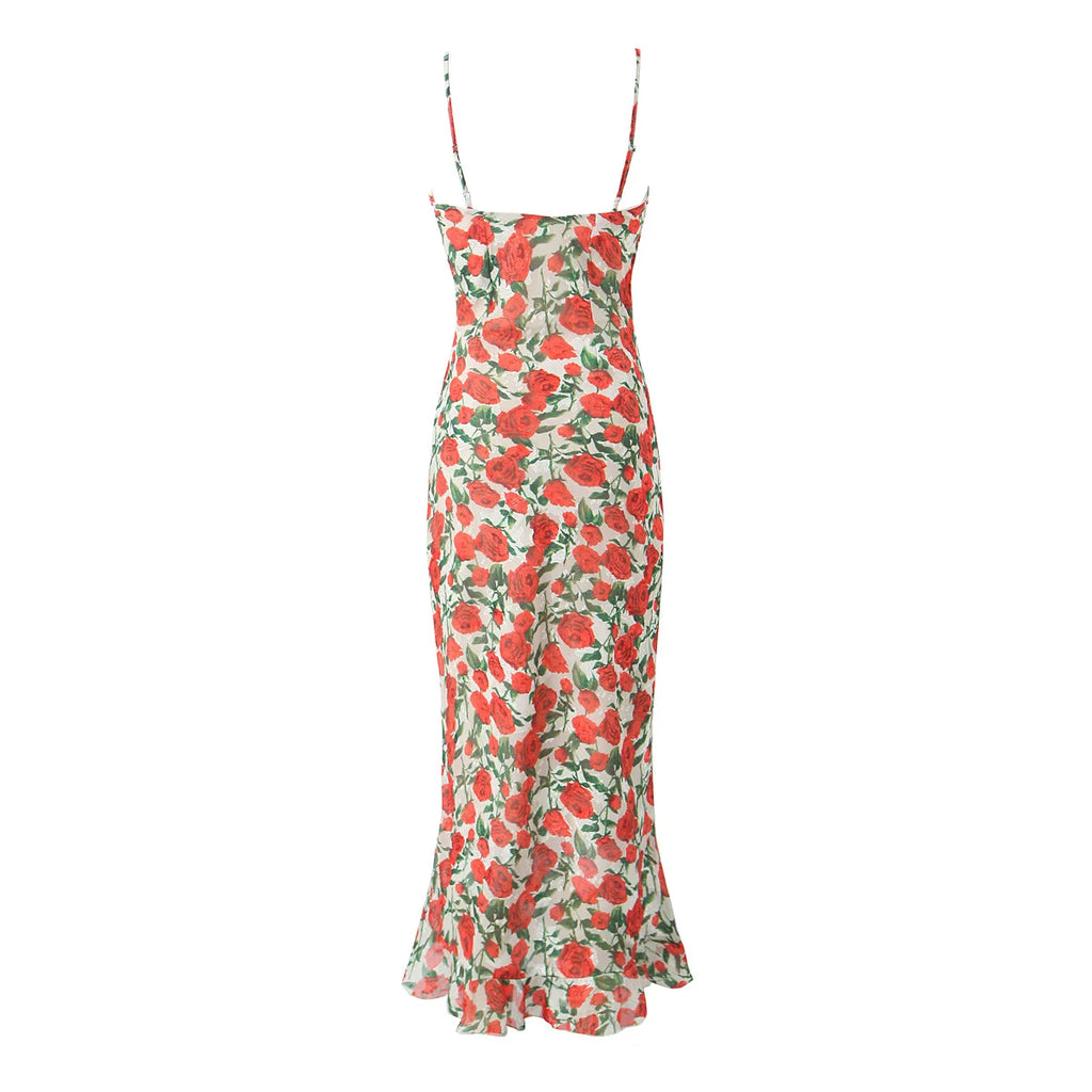 Vintage Floral Front Tie Bodycon Midi Dress — Sexy Elegant Black Summer Dress