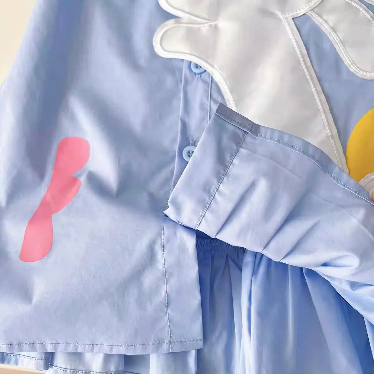 Rabbit Cartoon Shirt Dress for Girls — Short Sleeve Blue Casual Dress