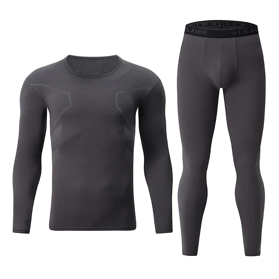 Men's Printed Thermal Underwear Set – 2-Piece Round Neck Sports Suit