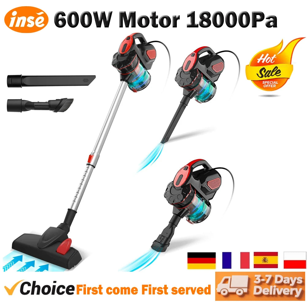 INSE I5 Corded Vacuum Cleaner — 600W 18000Pa 2-in-1 HEPA Filter Handheld Stick Vacuum for Home, Carpet & Pet Hair