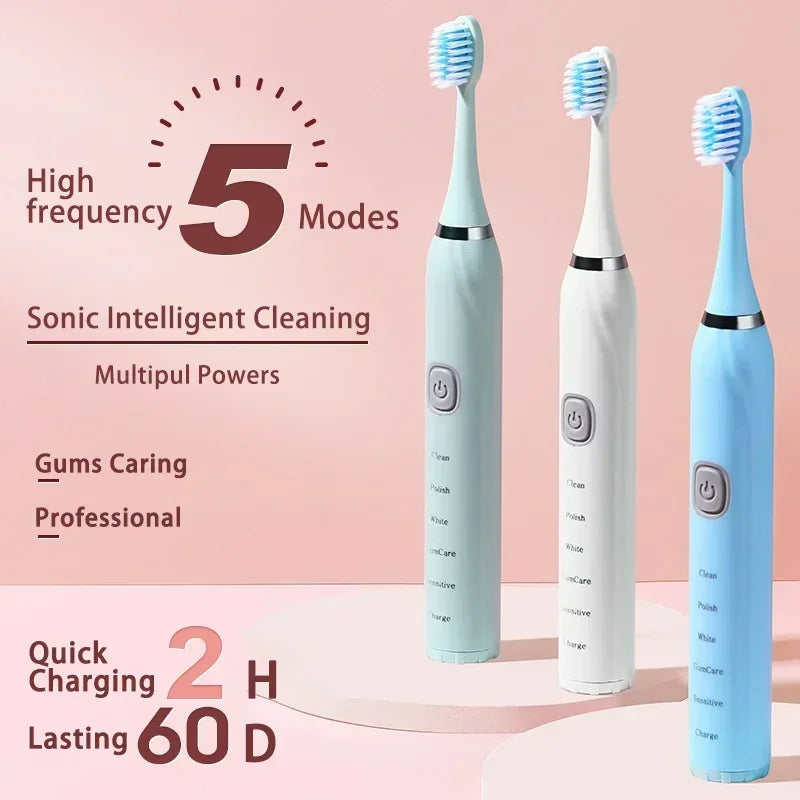 Toothink Sonic Electric Toothbrush – 5 Modes, IPX7 Waterproof, USB Rechargeable, 5+ Brush Heads
