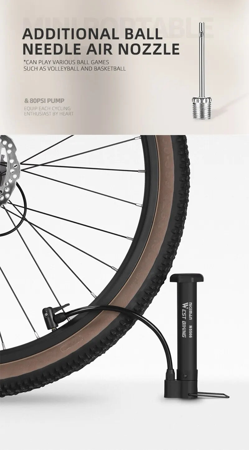 WEST BIKING Manual Bike Tire Pump for Schrader Valves