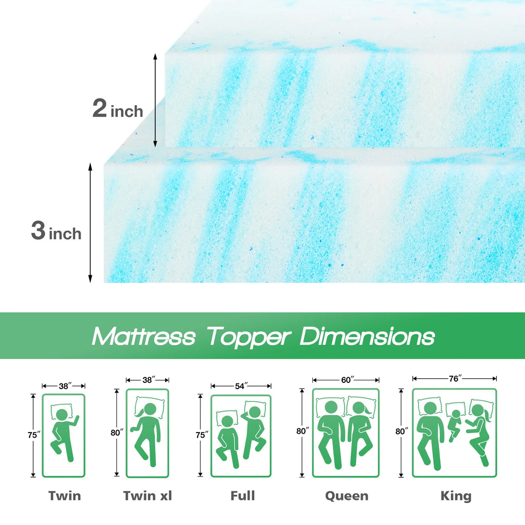JHK 2"-3" Thick Gel Cooling Memory Foam Mattress Topper – Soft, Breathable Queen Size Bed Topper