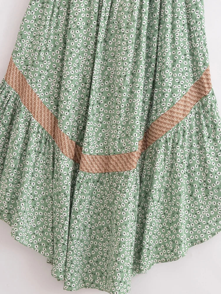 Bohemian Hollow Out Beach Dress — Short Sleeve High-Low Boho Maxi Dress