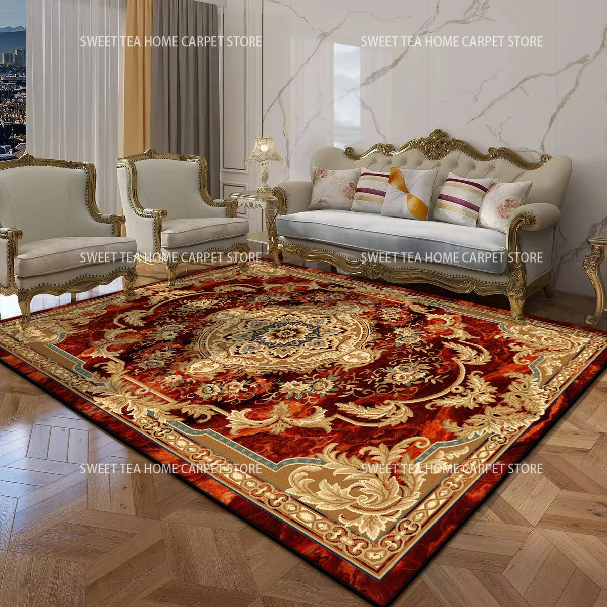 Persian Luxury Red Carpet – Large Non-Slip Living Room Rug, Bedroom & Lounge, 14 Styles & 15 Sizes