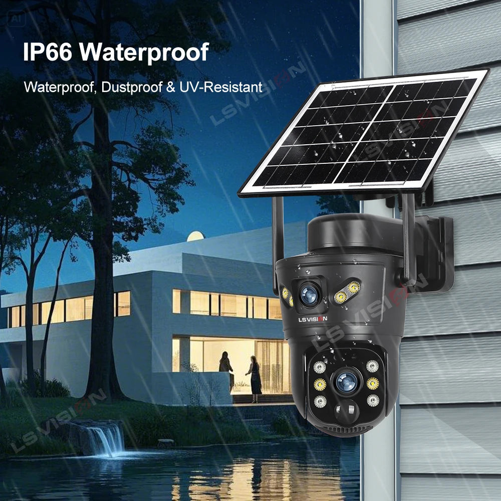 8MP Dual Lens Solar Security Camera – 4G/WiFi, PTZ 355°, PIR Human Detection, Night Vision | Outdoor CCTV