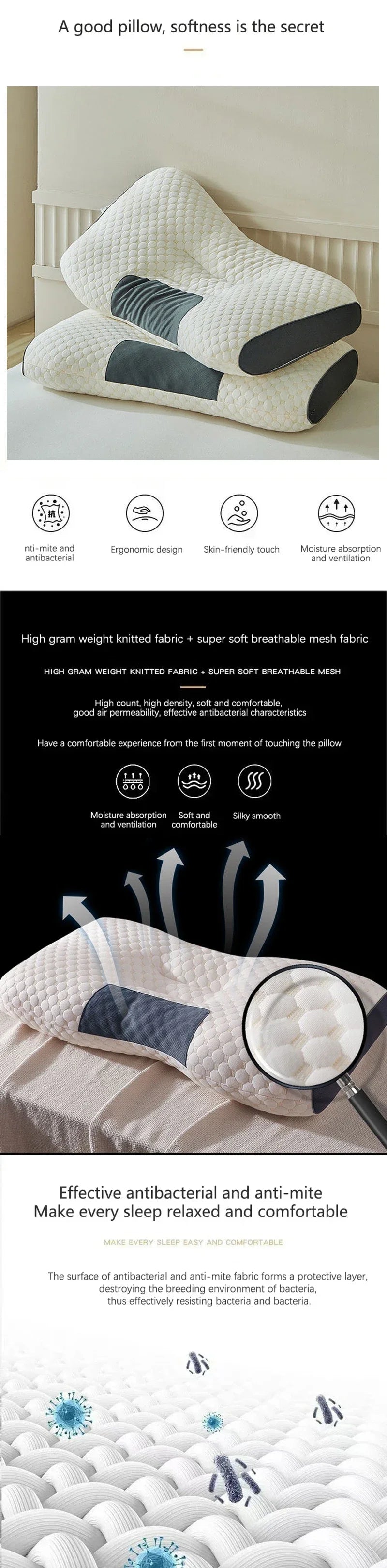 Spa Massage Pillow — Washable Non-Collapse Cervical Support Pillow for Home, Spa & Gift