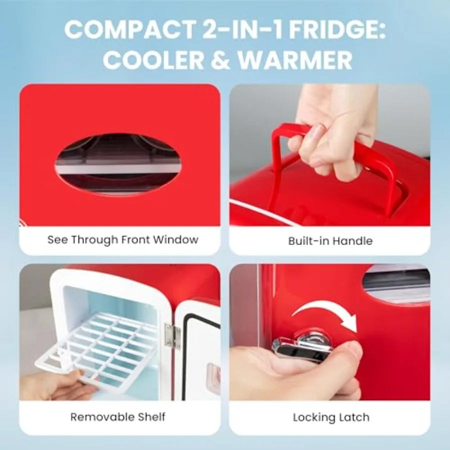 Portable Mini Fridge — 4 Liter 6 Can Cooler & Warmer with Observation Window, 100% Freon-Free & Eco-Friendly Compact Refrigerator