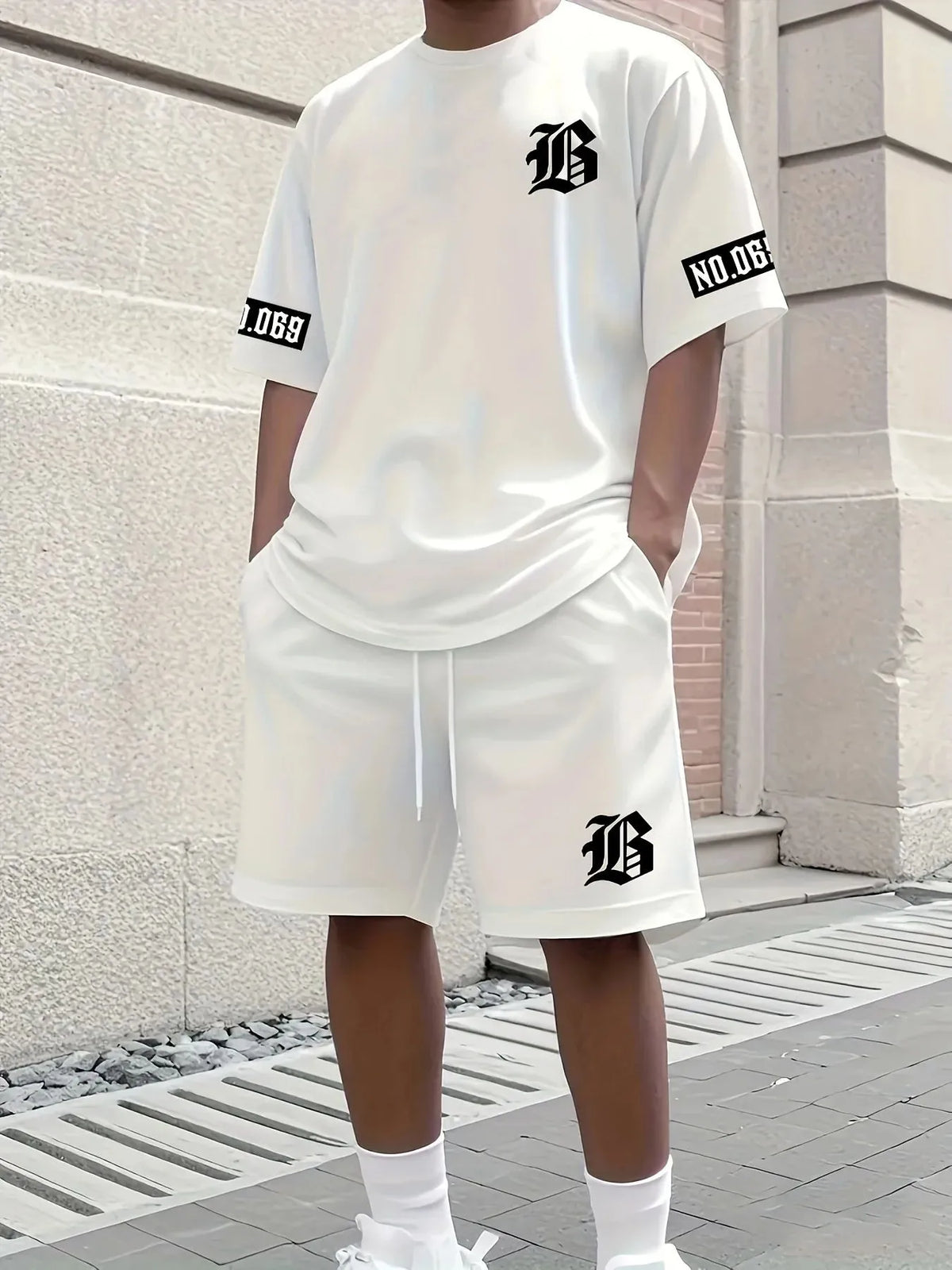 Men's Letter Print T-Shirt & Drawstring Shorts Outdoor Sports Set