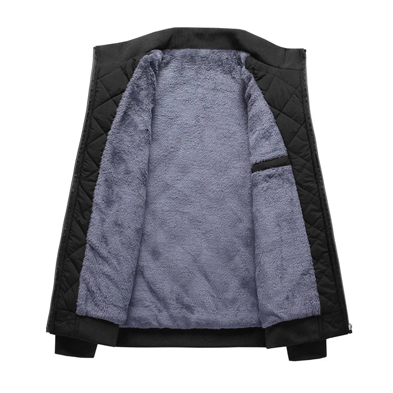 Men's Diamond Pattern Fleece-Lined Slim Bomber Jacket