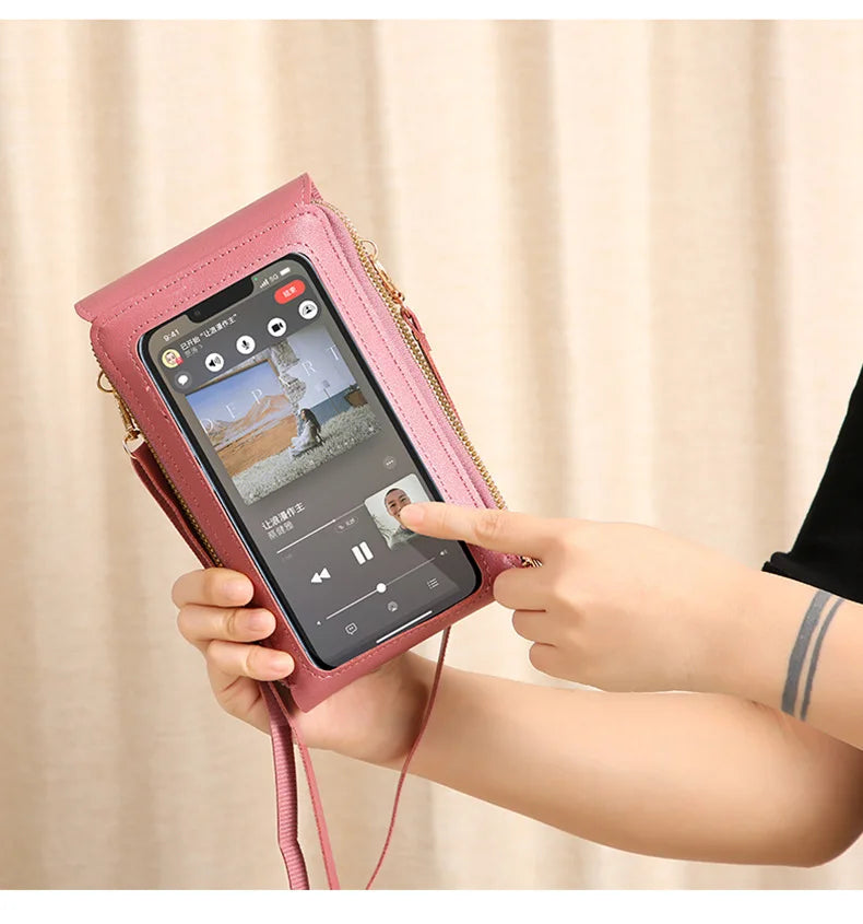 Women Crossbody Shoulder Bags Wallets Touch Screen Cell Phone Purse Soft Leather Strap Handbag for Female Luxury Messenger Bags
