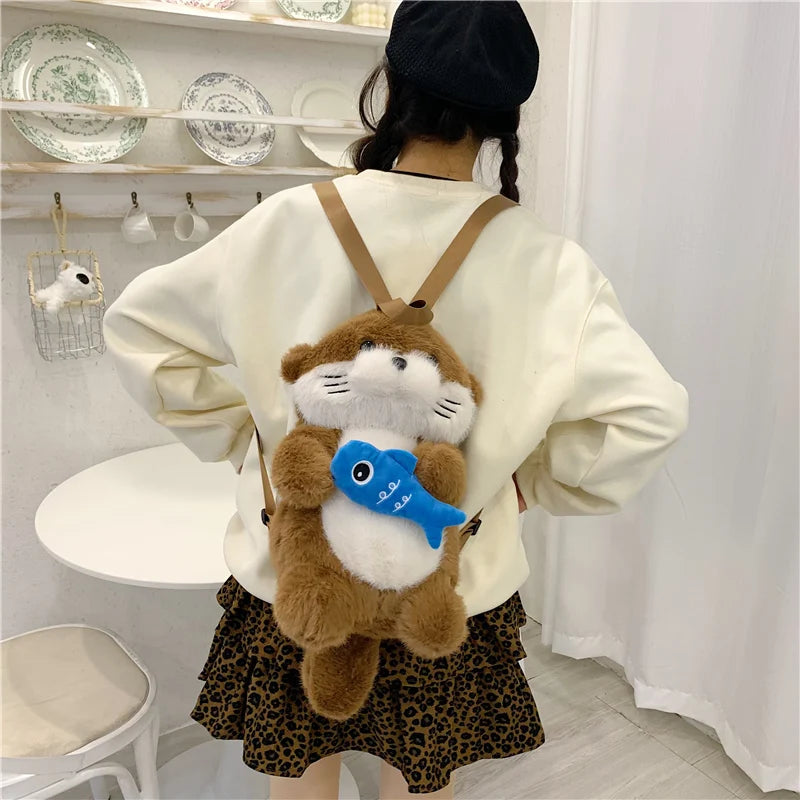 Otter Plush Backpack – Cute Stuffed Animal Bag for Kids & Girls