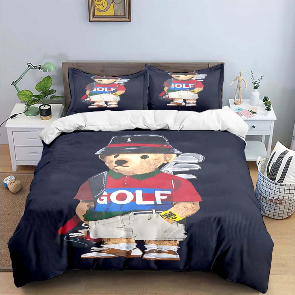 Cute Bear Print Bedding Set – Duvet Cover & Bed Linen, Single to King, Adults & Teens