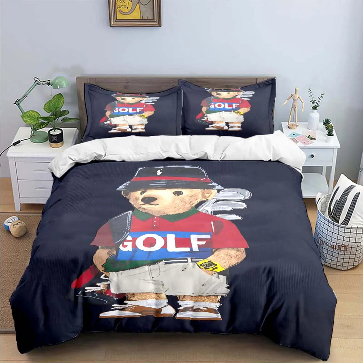 Cute Bear Print Bedding Set – Duvet Cover & Bed Linen, Single to King, Adults & Teens