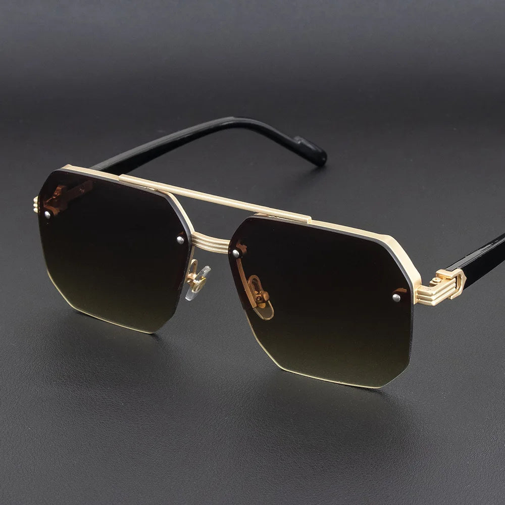 Men's Square Half-Frame Metal Sunglasses – UV400 Photochromic Retro Fashion Eyewear, 5 Lens Colors