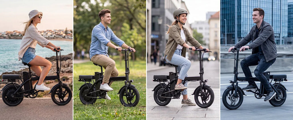 14'' Foldable Electric Bike 500W Motor 48V Battery 22MPH Max Speed 30Miles Long Range with Two Seats for Adult Mini E Bike