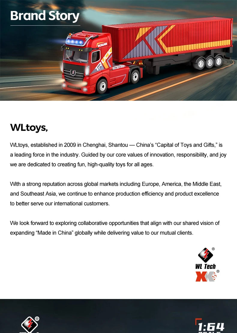 1:64 Mini Alloy RC Container Truck with Trailer – 4WD Drift Remote Control Tractor for Kids