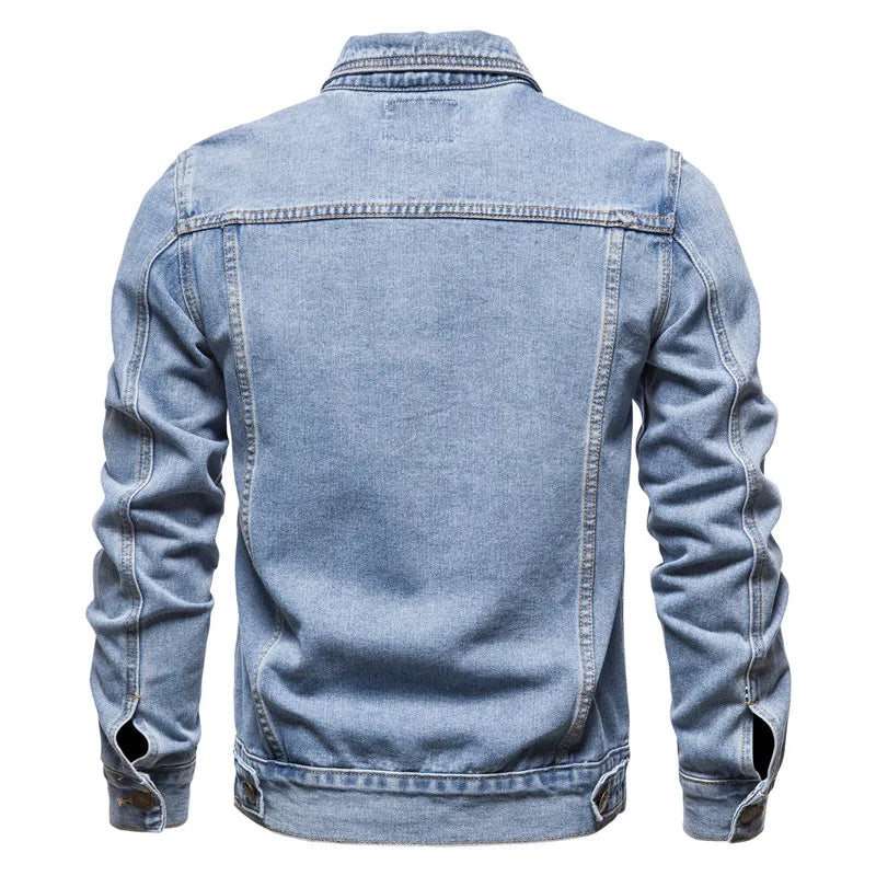 Men's Slim Fit Vintage Denim Jacket – Casual Motorcycle Jean Coat in Black & Blue