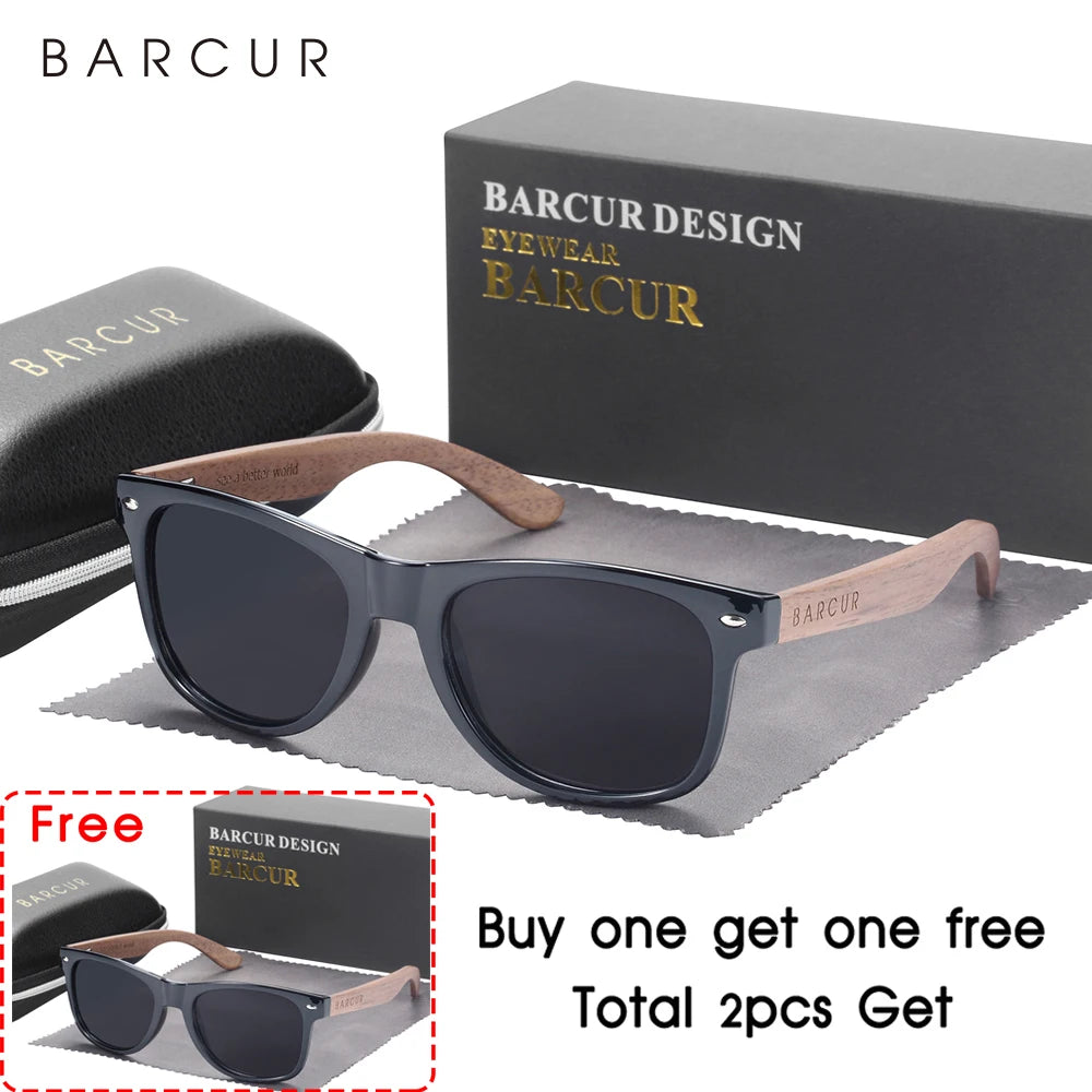 BARCUR Natural Wooden Polarized Sunglasses | Black Walnut UV400 Men's Eyewear