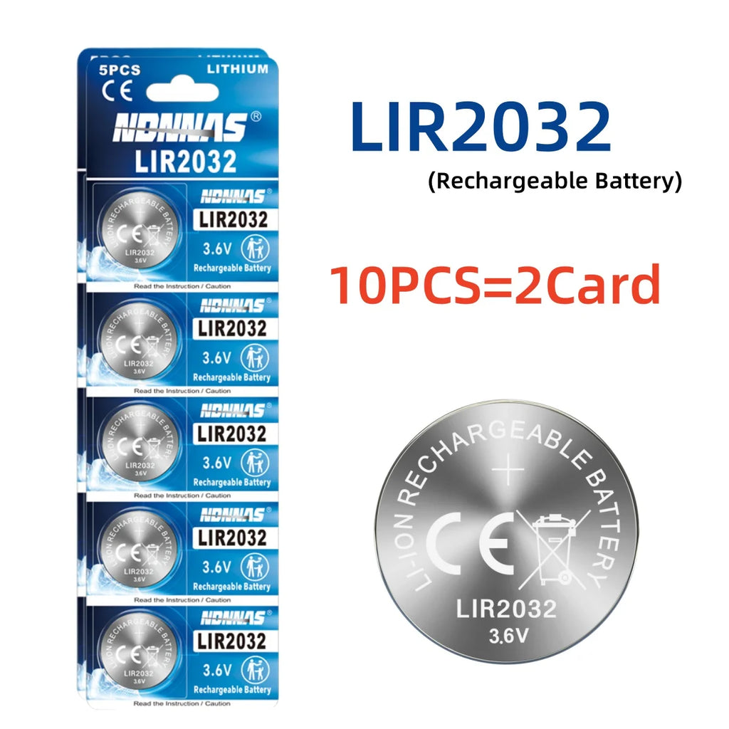 LIR2032 3.6V Rechargeable Button Battery – Lithium Coin Cell for Car Keys with Charger Option