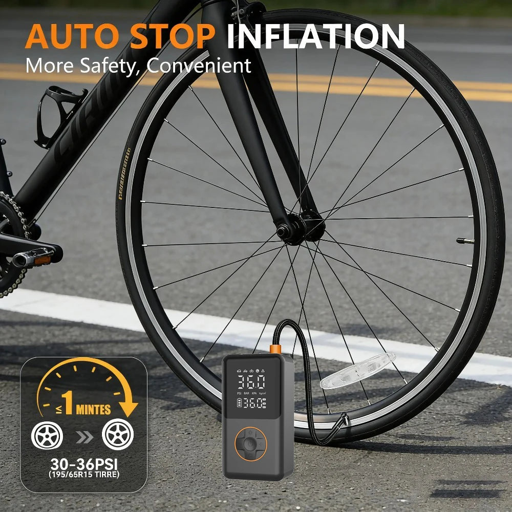 Mini Bike Tire Pump with Pressure Gauge and LED Light