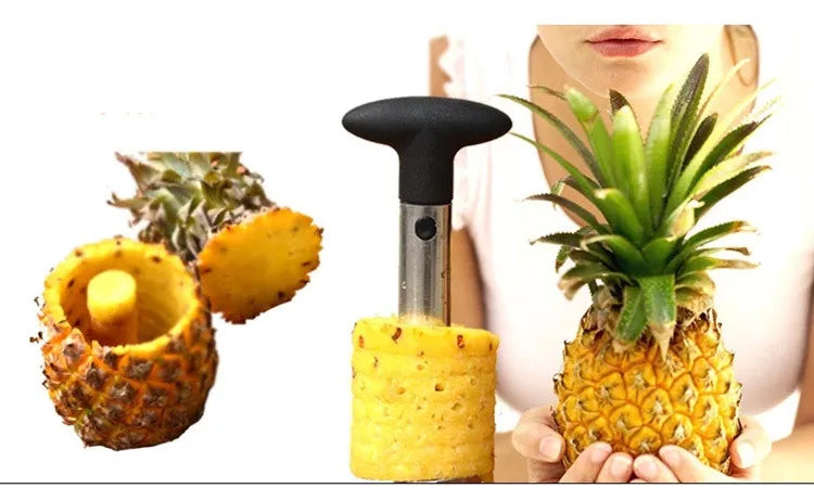 Slice a Pineapple in Seconds. — Stainless Steel Pineapple Slicer & Peeler | Cutter, Corer & Parer Knife, 24x10cm, Green, Black & Yellow