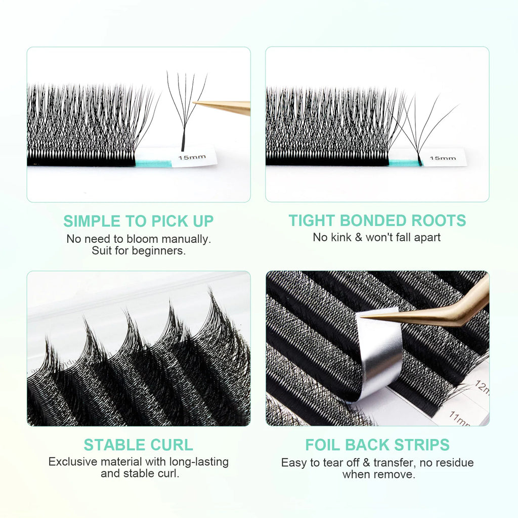 Salon-Perfect Lashes. Every Time. — NAGARAKU W Shape Premade Fan Eyelash Extensions | 3D 4D 5D, C & D Curl, 0.07mm, 8–15mm, Natural Soft Light