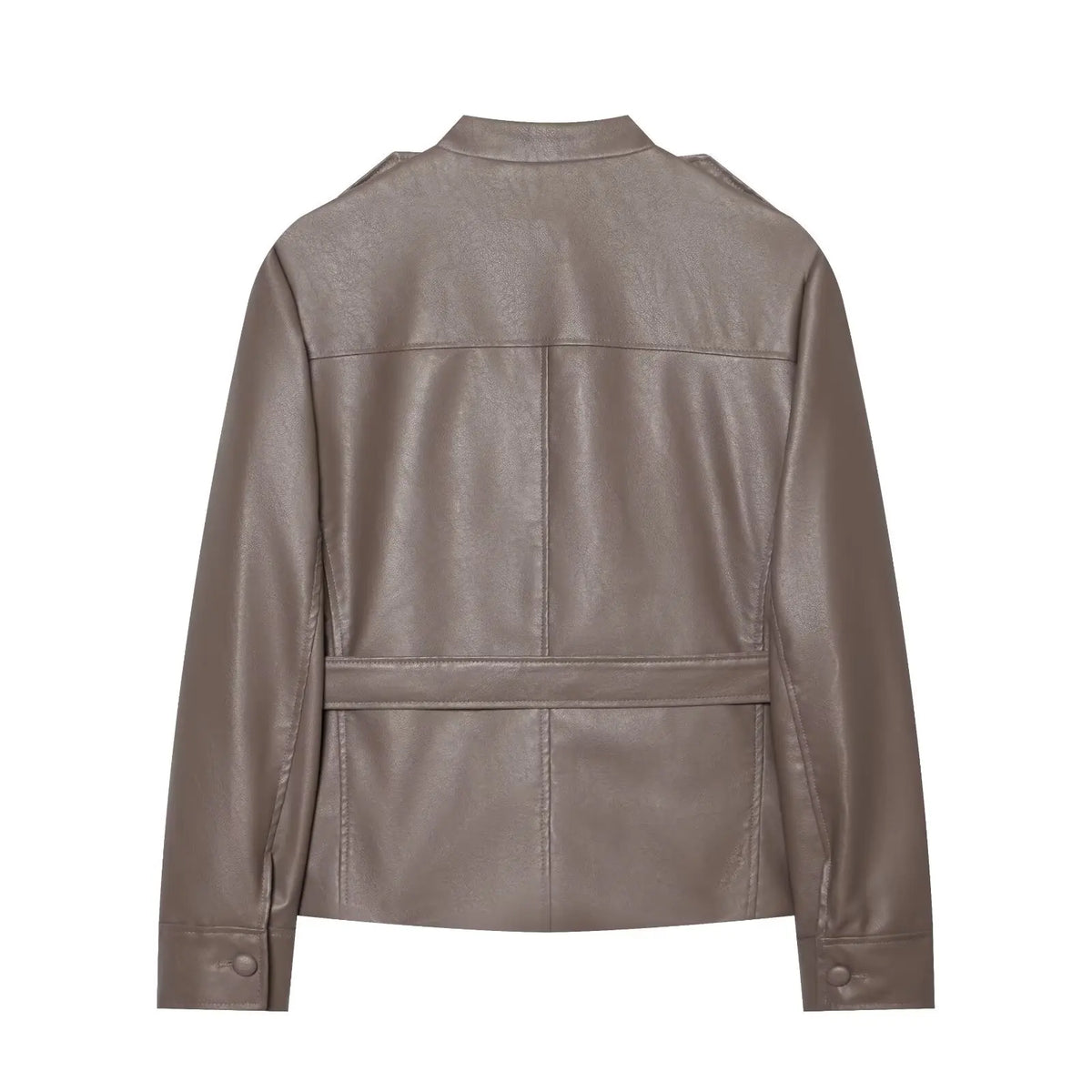 Women's Belted Jacket – Stand Collar Button Front