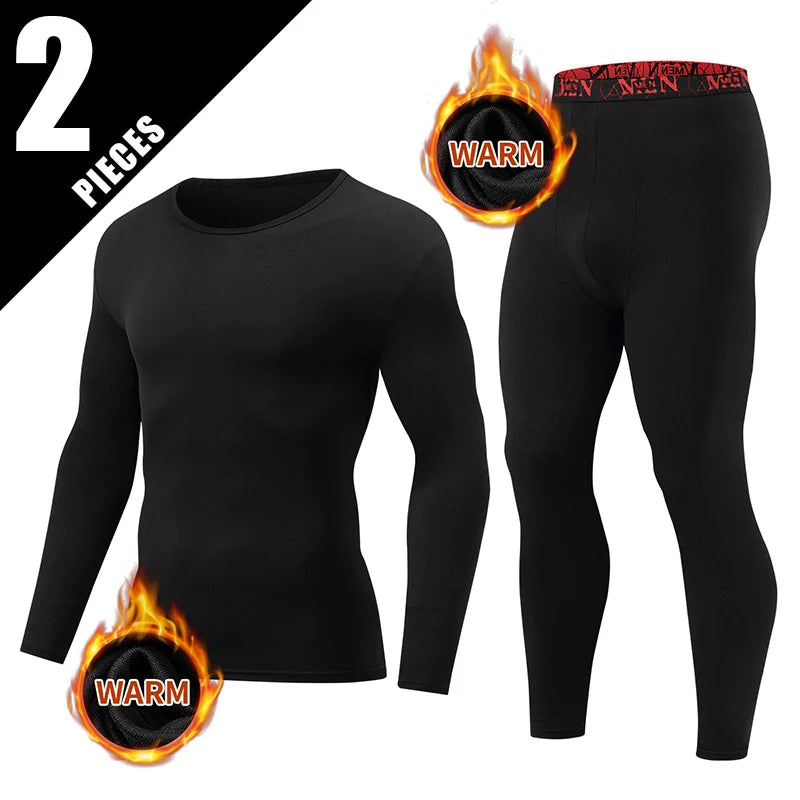 Men's Printed Thermal Underwear Set – 2-Piece Round Neck Sports Suit