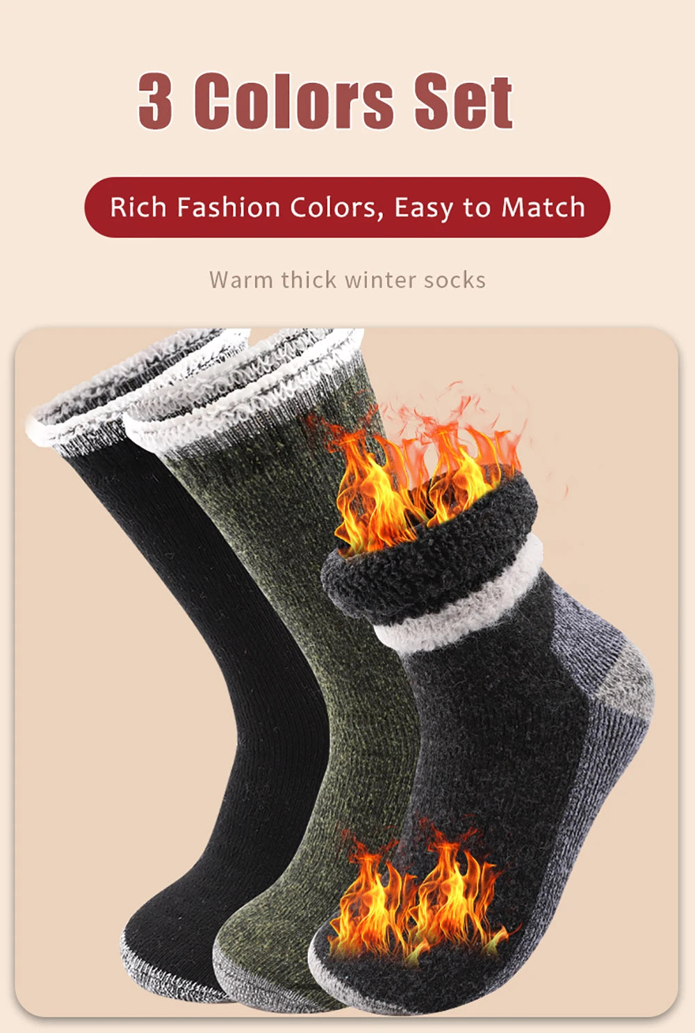 Men's Thick Wool-Blend Crew Socks, 3 Pairs