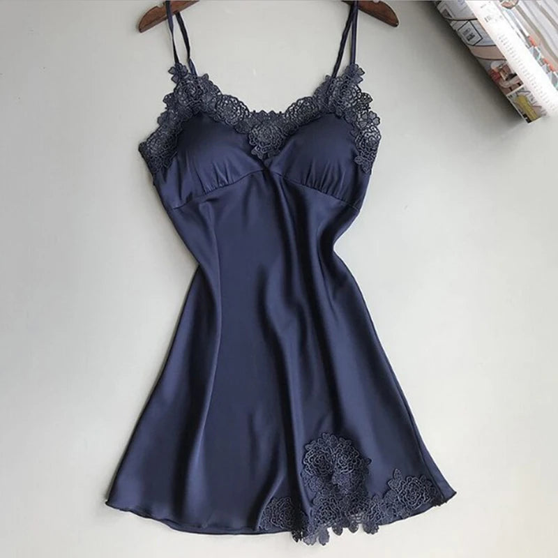 Women's Ice Silk Suspender Nightdress | Satin Halter Slip Dress Sleepwear