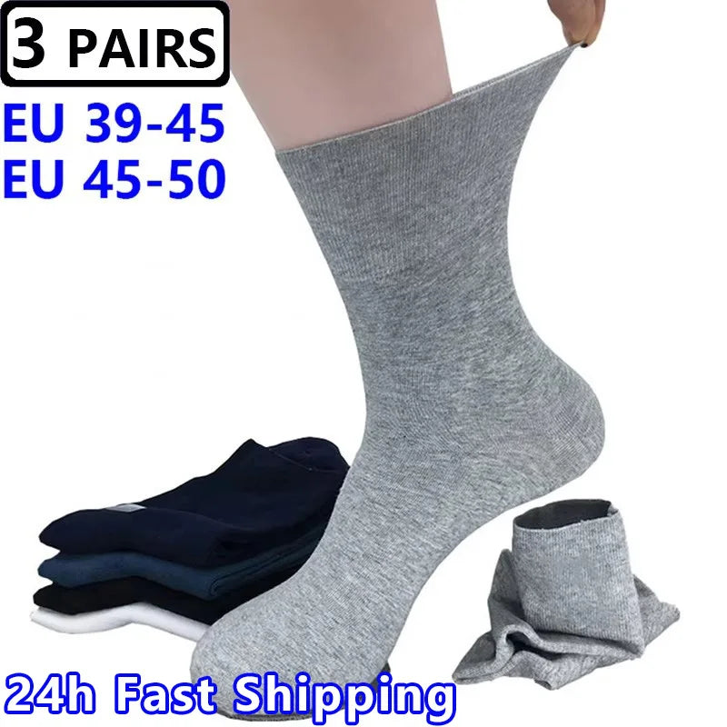 Plus Size Diabetic Varicose Vein Socks – 3 Pairs Cotton Loose Mouth EU 35-50 Men & Women