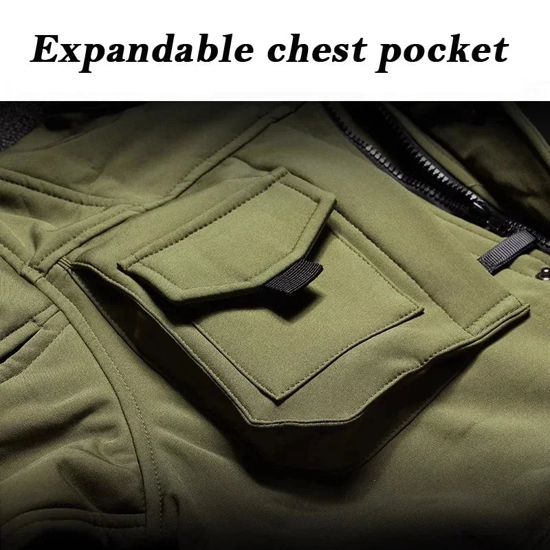 Men's Tactical Soft Shell Jacket & Cargo Pants Set – Waterproof Fleece-Lined Winter 2-Piece