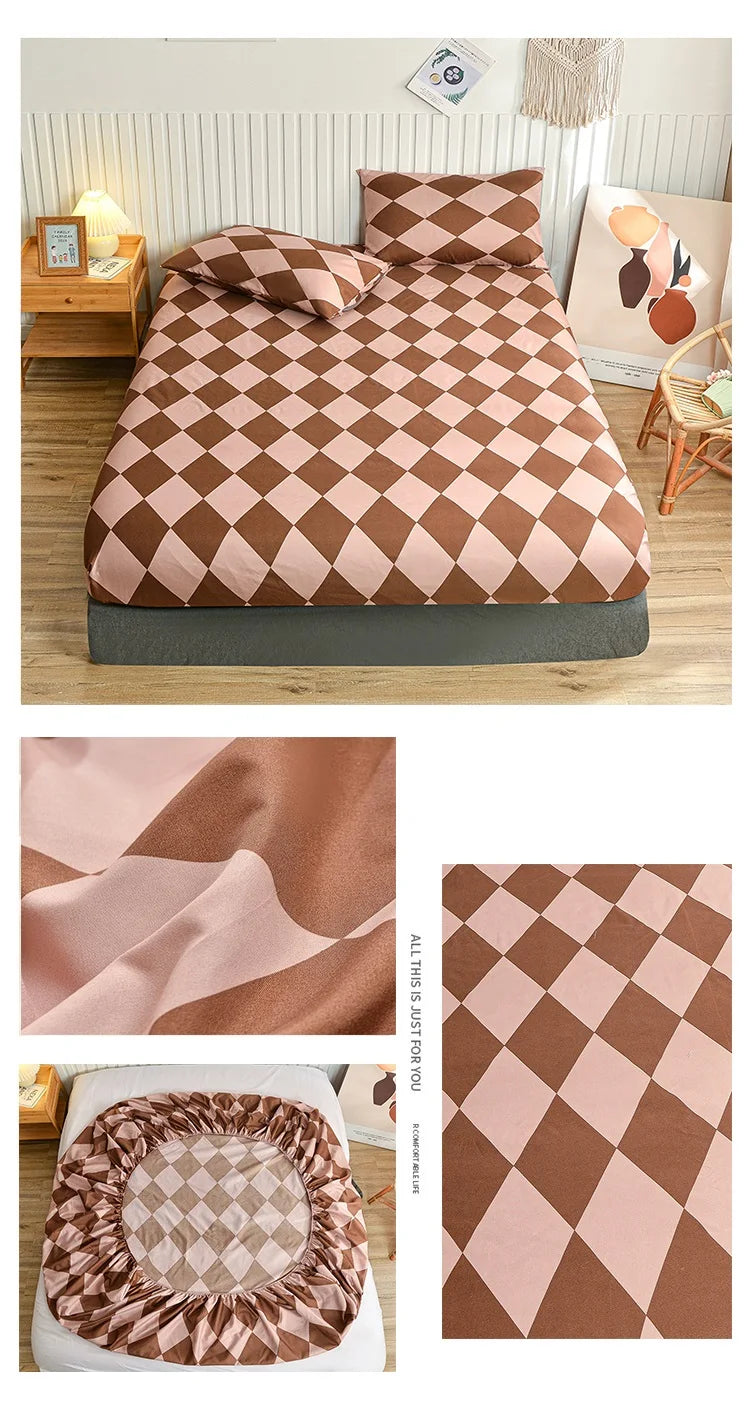 Marble Print Fitted Bed Sheet – Elastic Band, Single to King, All-Around Bed Cover