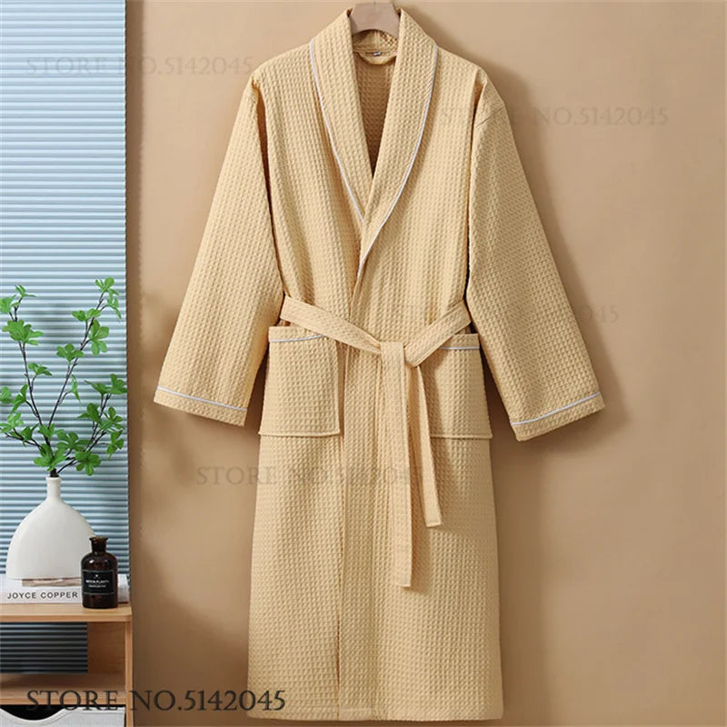 100% Cotton Waffle Couple Robe | Kimono Yukata Loungewear Bathrobe for Women & Men