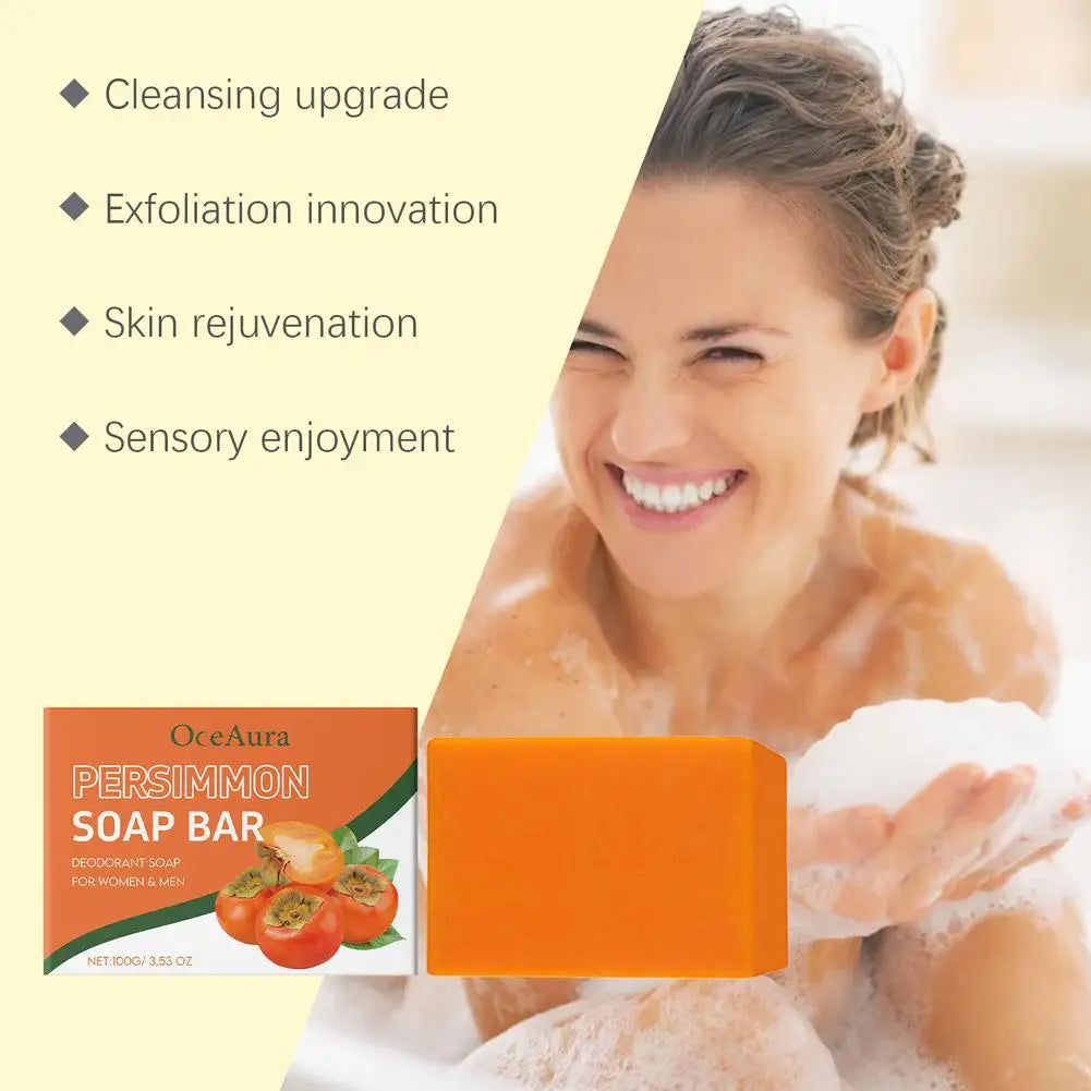 Natural Persimmon Deodorant Soap Bar – Odor Control & Daily Cleansing for Men & Women, 100g