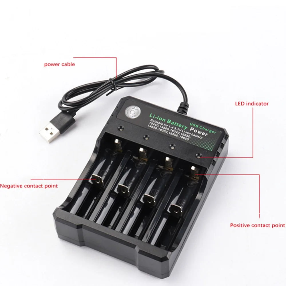 USB Li-ion Battery Charger – 2, 3 or 4 Slot Independent Charging for 18650, 18350 & 18500 Batteries