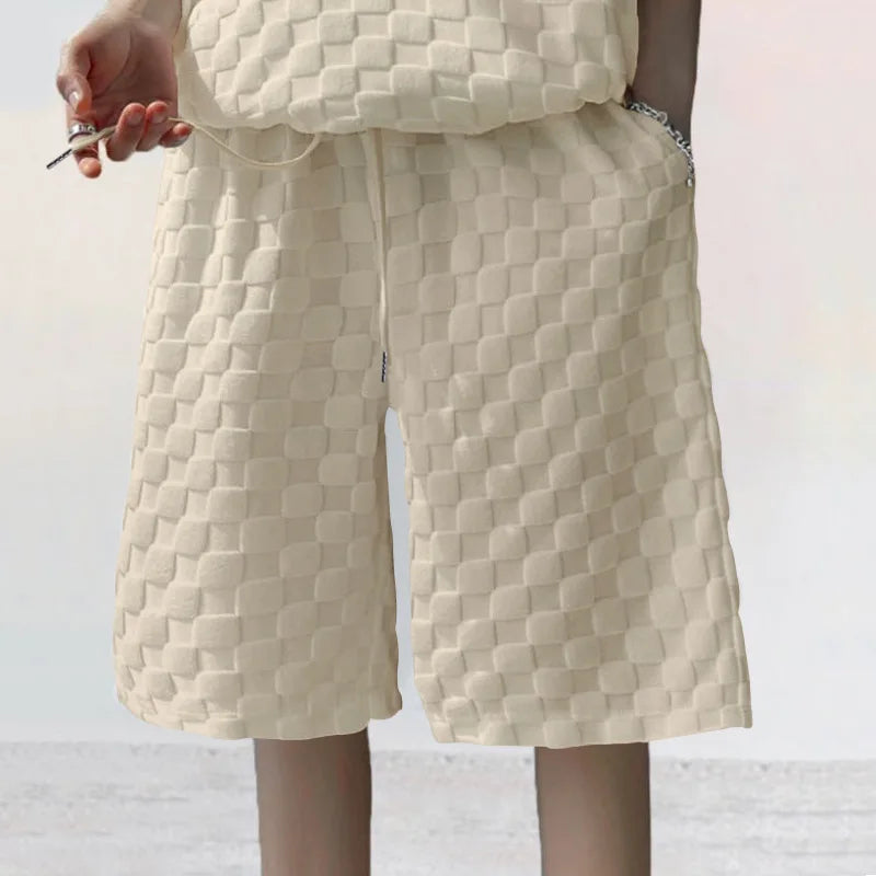 Men's Oversized Chessboard Plaid Shirt & Shorts Set – Loose Summer Leisure 2-Piece