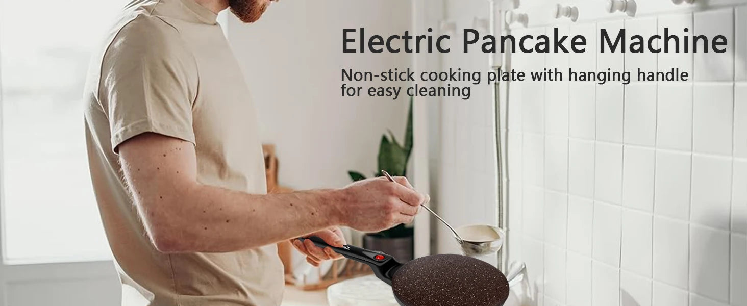Electric Crepe Maker 600W — Non-Stick Plate Breakfast & Dessert Maker with Hook Storage