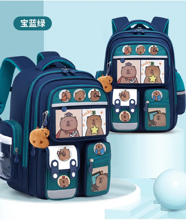 Capybara Anime Kids Backpack – Large Capacity Nylon School Bag for Boys & Girls Back to School