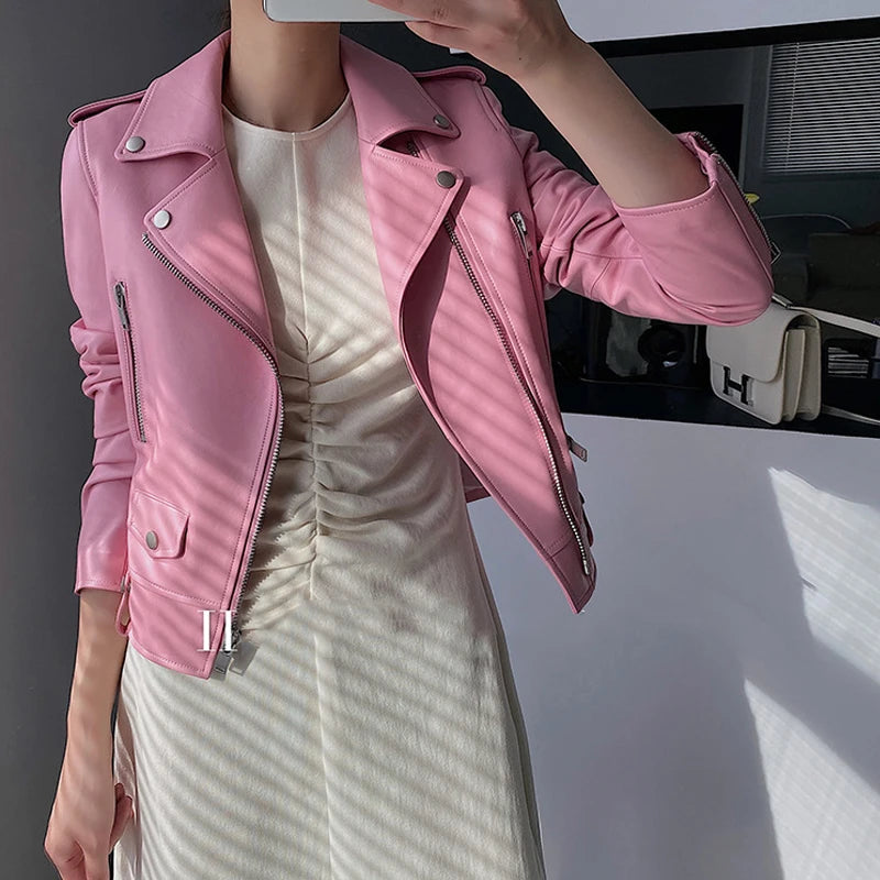 Women's Sheepskin Leather Jacket – Cropped Moto Style