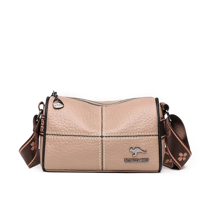 Luxury Genuine Leather Barrel Crossbody Bag – Sequin Shoulder Messenger Bag for Women